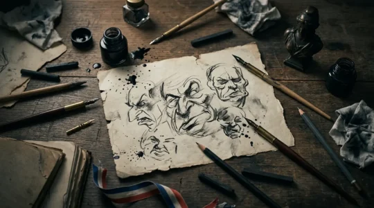 Concept allégorique de la caricature politique française illustrant la tension entre art satirique et critique personnelle