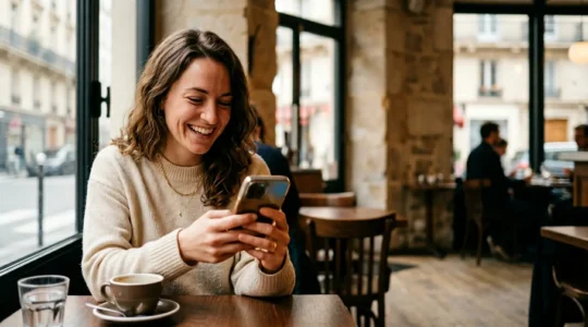 Écran de smartphone montrant une section de commentaires animée avec bulles de dialogue et réactions humoristiques