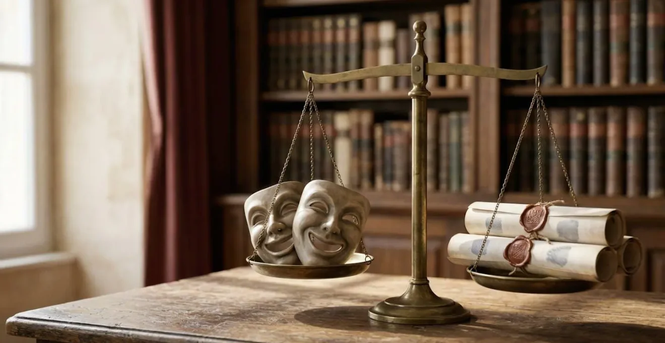 Balance symbolique représentant l'équilibre entre protection des droits d'auteur et liberté de création parodique