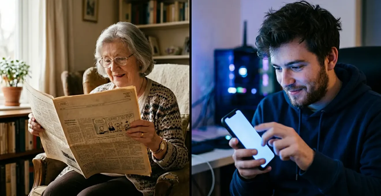 Confrontation symbolique entre deux générations autour de l'humour et de la communication numérique