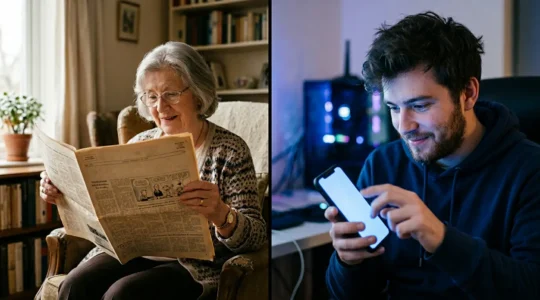 Confrontation symbolique entre deux générations autour de l'humour et de la communication numérique