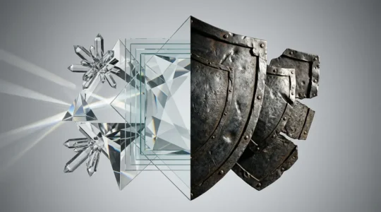 Représentation visuelle d'un concept de dualité entre intelligence et protection émotionnelle à travers l'ironie