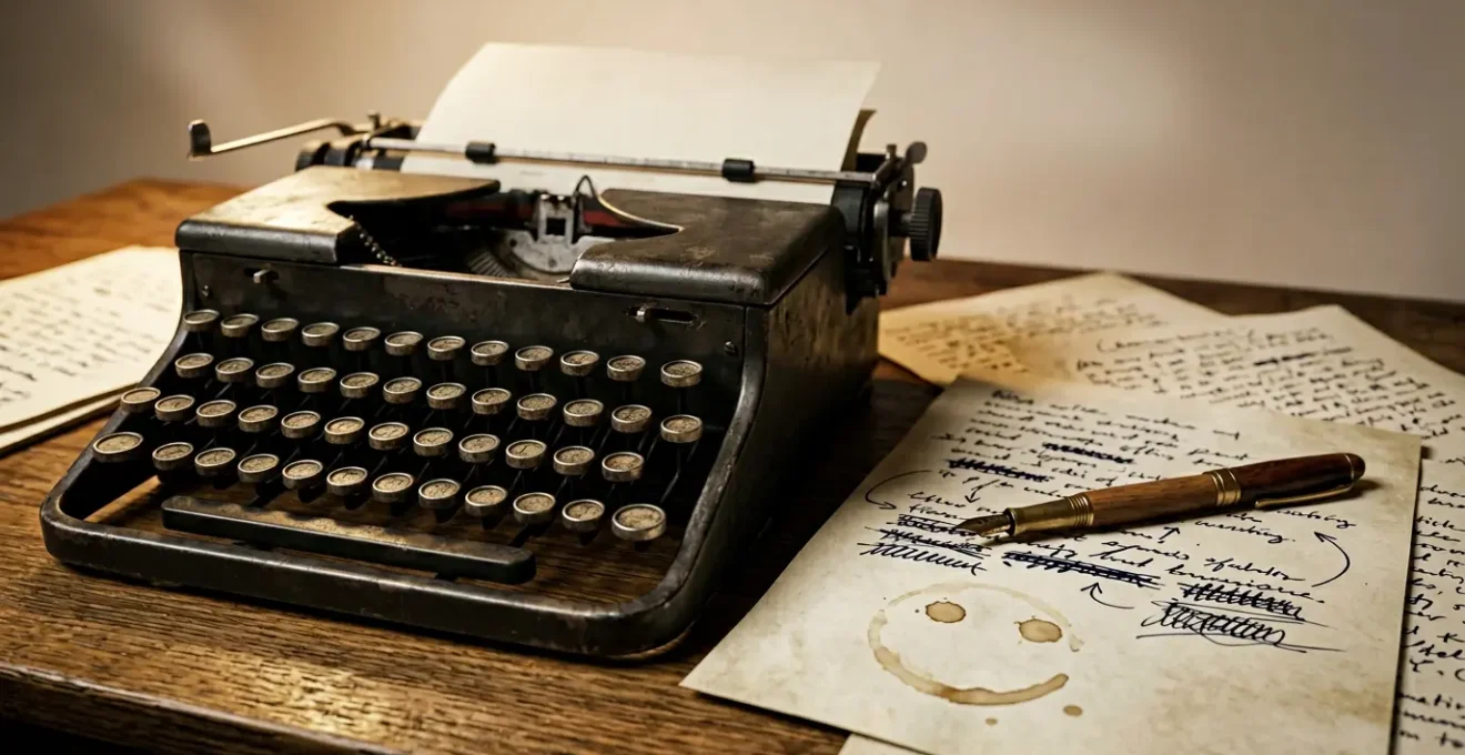 Scène conceptuelle évoquant l'art de l'écriture humoristique avec des éléments métaphoriques