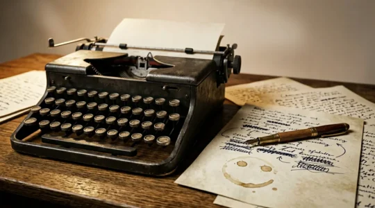 Scène conceptuelle évoquant l'art de l'écriture humoristique avec des éléments métaphoriques