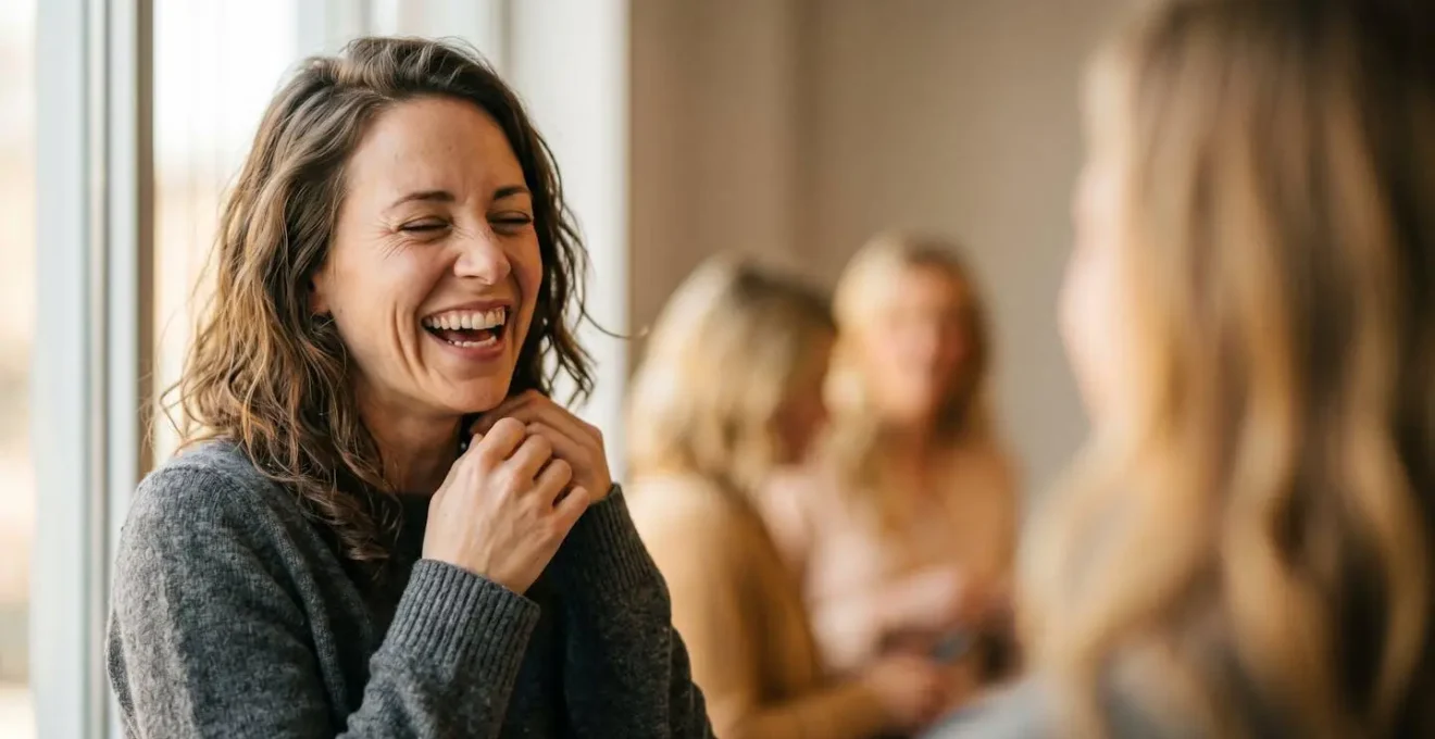 Scène captant l'authenticité d'un moment de rire partagé entre collègues