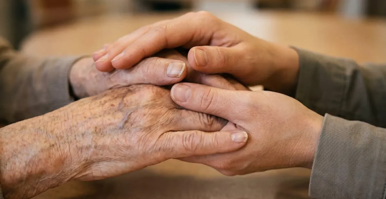 Communication par le regard et le sourire entre soignant et résident atteint d'Alzheimer en France