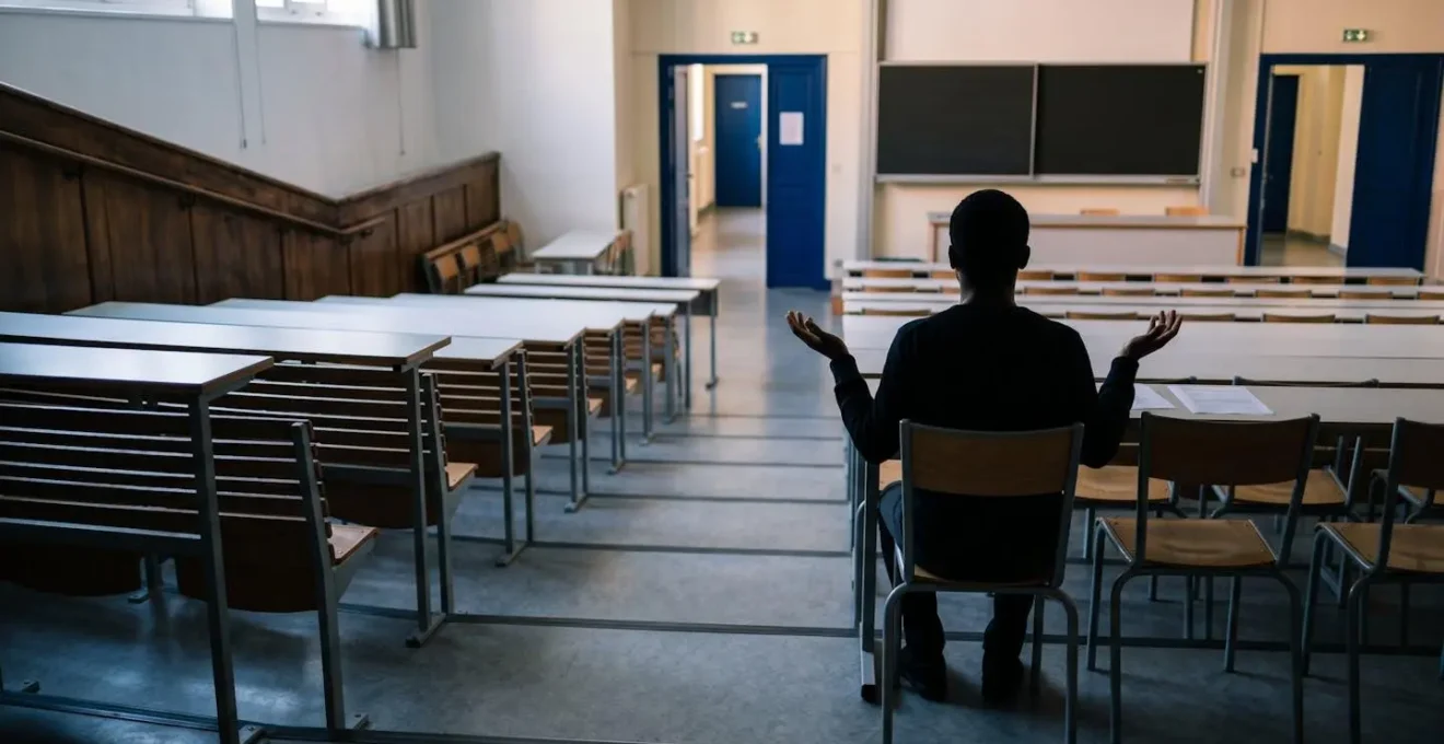 Étudiant français faisant preuve d'autodérision après une présentation orale difficile