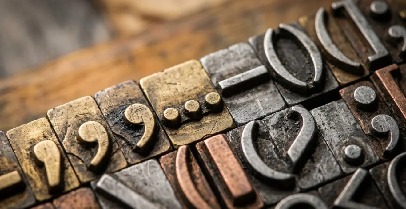 Composition macro mettant en valeur les signes de ponctuation dans un contexte créatif